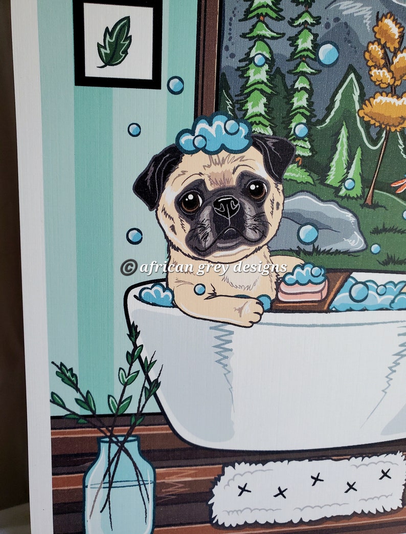 Mountain Bathroom Pugs Eco-Friendly 8x10 Print on Recycled Linen Paper image 5