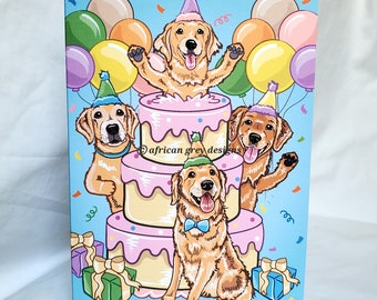 Golden Retriever Birthday Cake Greeting Card