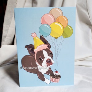 Brown Boston Terrier &#39;n Balloons Greeting Card
