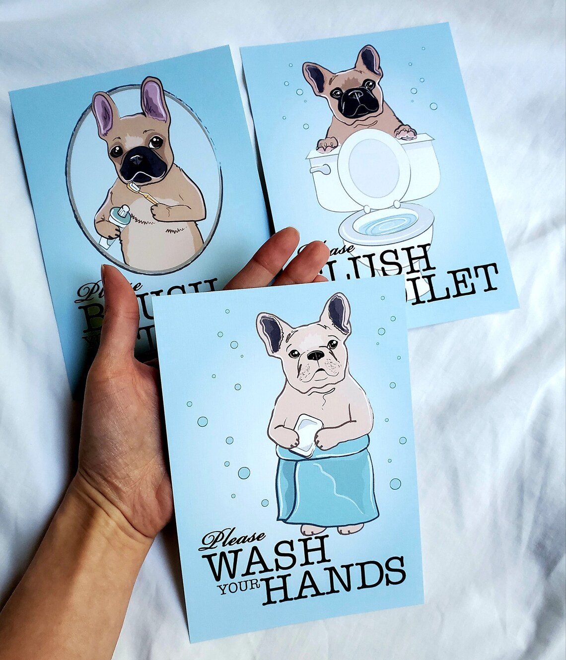 Fawn French Bulldog Bathroom Prints 5x7 Ecofriendly Set on Etsy