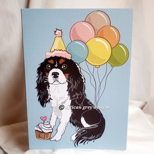 Black Cavalier King Charles Spaniel &#39;n Balloons Greeting Card