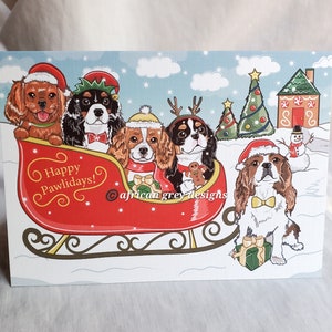 Cavalier King Charles Spaniels in a Sled - Greeting Card