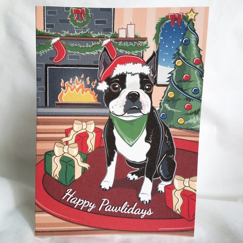 Floral Boston Terrier Greeting Card Etsy