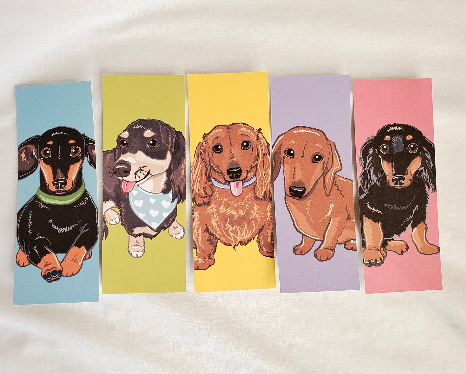 Dachshund Bookmarks Eco-friendly Set of 5 on Recycled Linen - Etsy