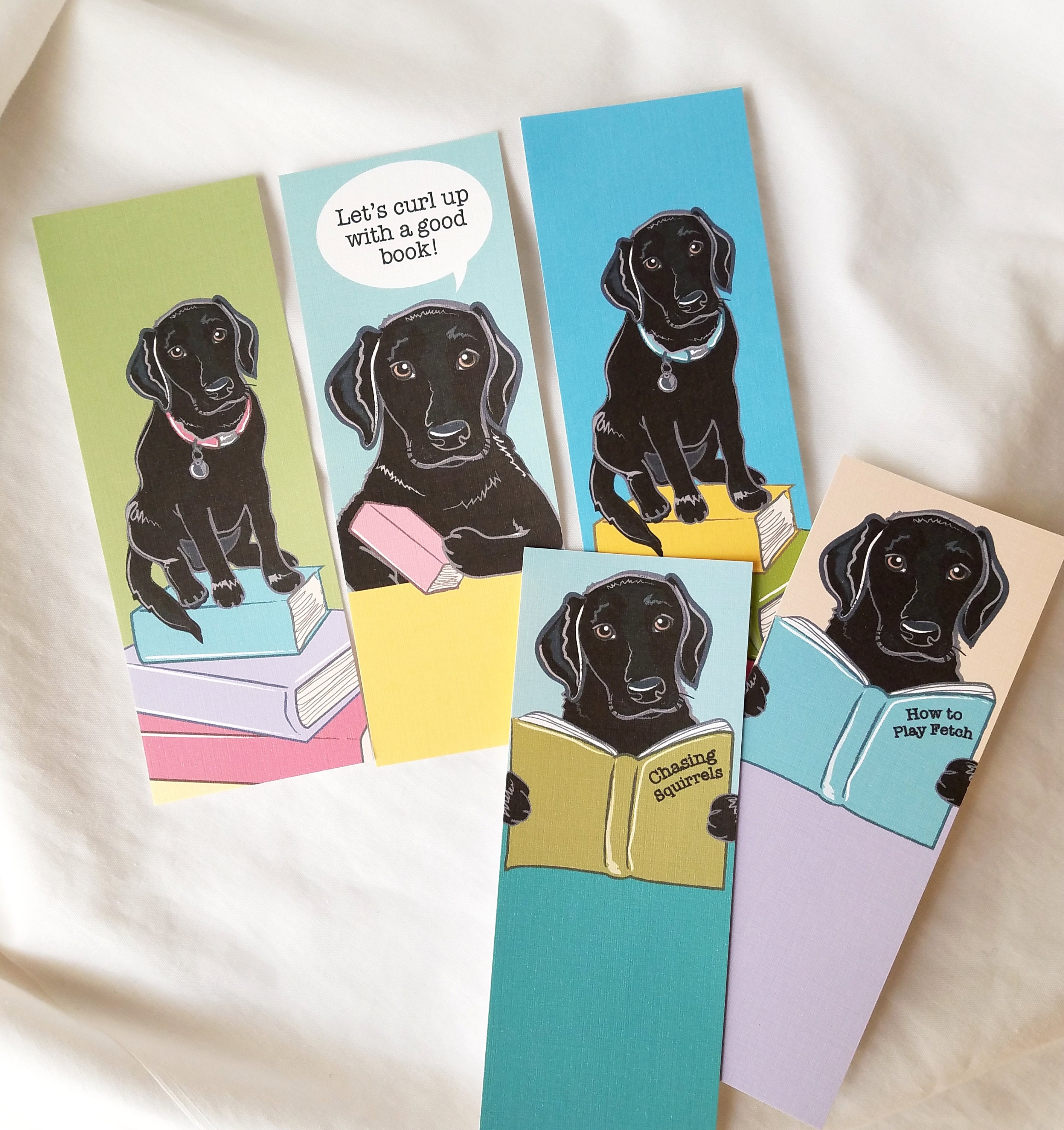 Learning Lab Bookmark Black Lab Bookmarks Eco-friendly Set of 5 on Recycled Linen | Etsy