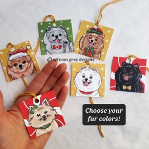 Pomeranian Mini Ornaments - Set of 6 Printed on Recycled Linen Paper - Choose Your Fur Colors