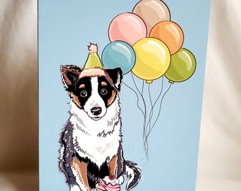 Australian Shepherd 'n Balloons Greeting Card