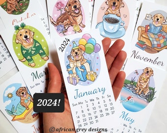 2024 Golden Retriever Calendar - Mini Desk Size - Printed on Recycled Linen Paper - With or Without Mini Easel