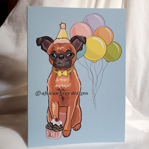 Brussels Griffon &#39;n Balloons Greeting Card - Smooth Coat Griffon