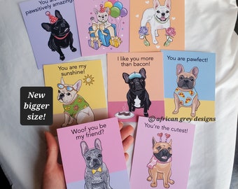 French Bulldog Valentines - New Bigger Size - Eco-friendly Set of 8 - 3.5 x 4.25 Inches - Printed on Recycled Linen Paper