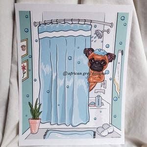 Shower Time Brussels Griffon - Eco-Friendly 8x10 Print on Linen Paper