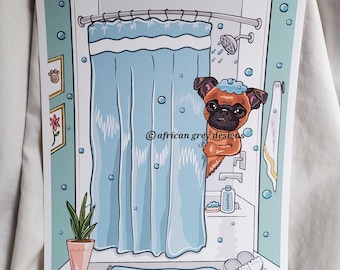 Shower Time Brussels Griffon - Eco-Friendly 8x10 Print on Linen Paper