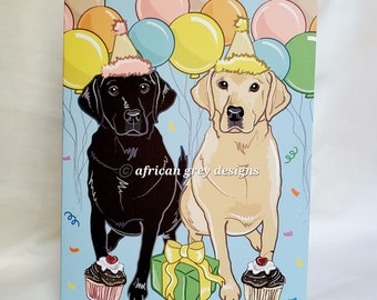 Birthday Labs Greeting Card - Black and Yellow