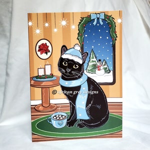 Winter Black Cat Greeting Card