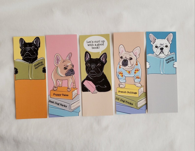 Bookworm French Bulldog Bookmarks Ecofriendly Set of 5 on Etsy