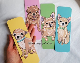 Large Chihuahua Bookmarks - Eco-friendly Set of 4 - Printed on Recycled Linen Paper
