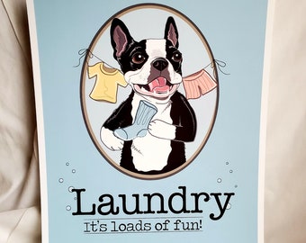 Boston Terrier Laundry Print - 8x10 Eco-friendly Size