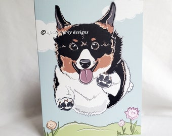 Flying Tri-Color Corgi Greeting Card