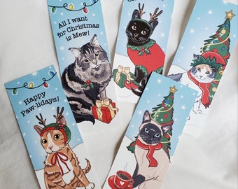 Christmas Cat Bookmarks - Eco-friendly Set of 5