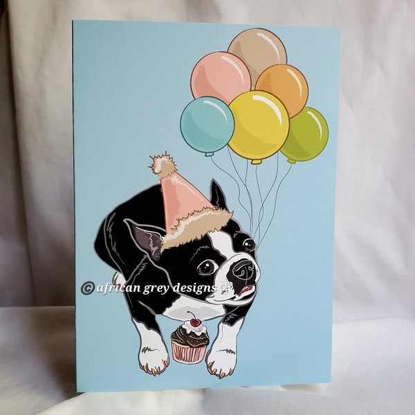 Boston Terrier 'n Balloons Greeting Card