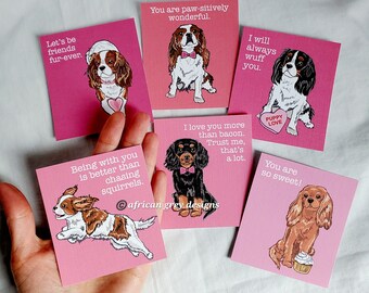 King Charles Spaniel Valentines - Pink Backgrounds - Mini Eco-friendly Set of 6 - Printed on Recycled Linen Paper