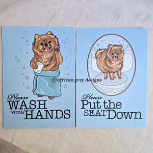 Pomeranian Bathroom Prints - Choose your Fur Color - 5x7 Eco-friendly Pair
