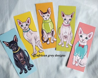 Sphynx Cat Bookmarks - Eco-friendly Set of 5 Printed on Recycled Linen Paper