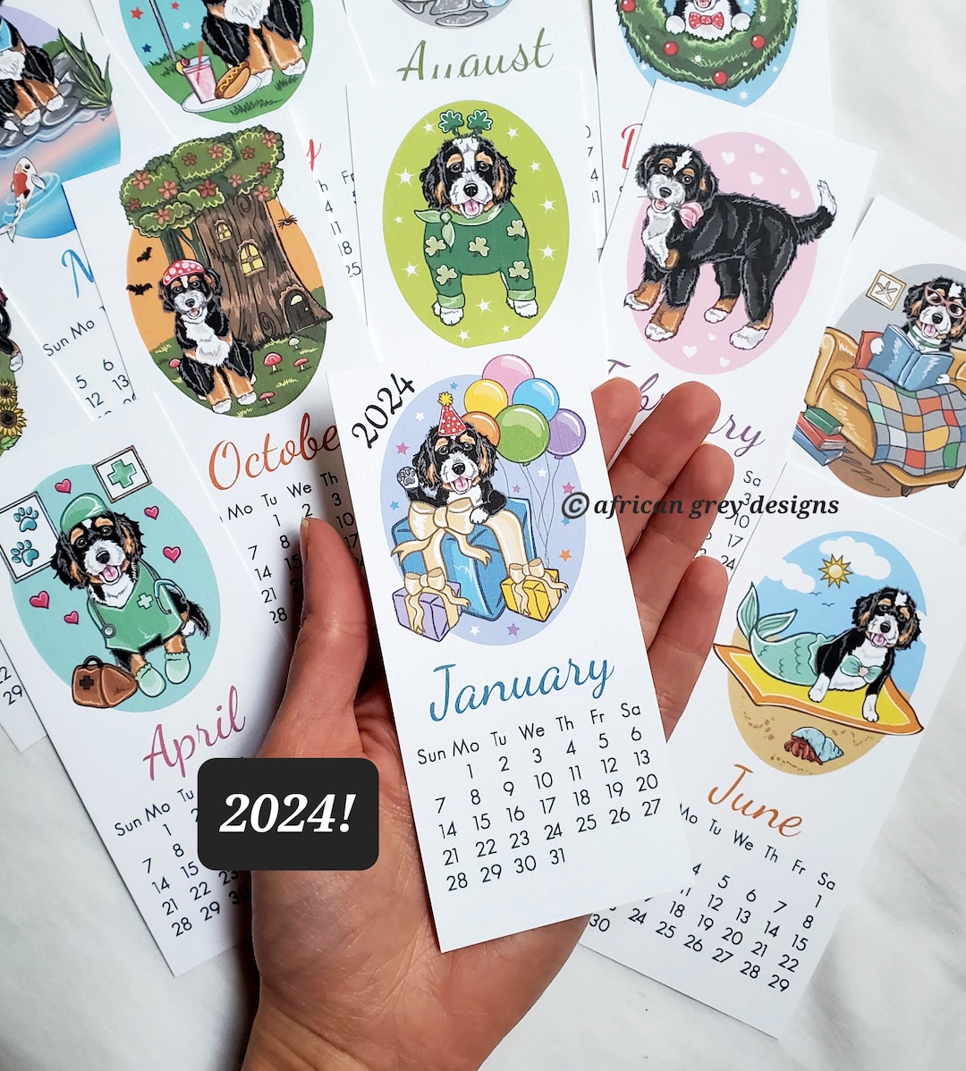 2024 Bernedoodle Calendar Mini Desk Size Printed on Recycled Linen