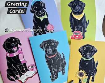 5 Pack Black Lab Greeting Cards - Labrador Retriever