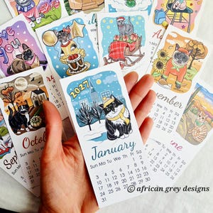 2027 Cat Calendar - Mini Desk Size - Printed on Recycled Linen Paper - Available With or Without Mini Easel Bild 1