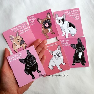 French Bulldog Valentines - Mini Eco-friendly Set of 6 - Printed on Recycled Linen Paper