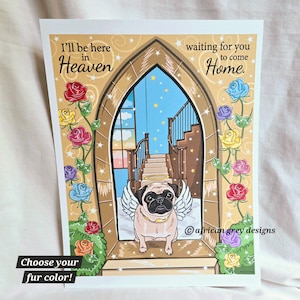 Angel Pug in Heaven Print - 8x10 Eco-friendly Size on Linen Paper - Memorial Print/Pet Loss