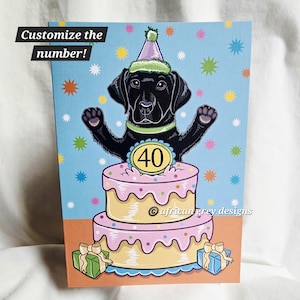 Custom Birthday Cake Black Lab Greeting Card - Customize with Your Age Number