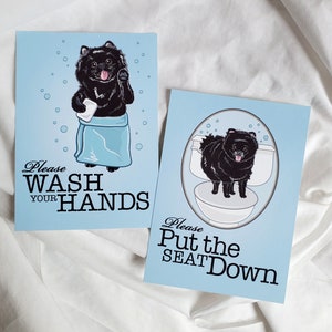 Black Pomeranian Bathroom Prints - 5x7 Eco-friendly Pair