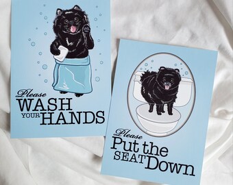 Black Pomeranian Bathroom Prints - 5x7 Eco-friendly Pair