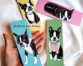 Large Boston Terrier Bookmarks - Eco-friendly Set of 4 - Printed on Recycled Linen Paper