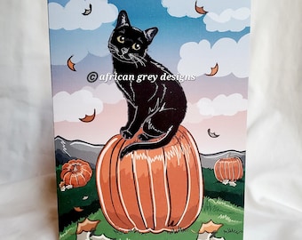 Black Cat Pumpkin Patch Greeting Card