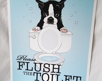 Flush Toilet Boston Terrier - 8x10 Eco-friendly Print on Recycled Linen Paper