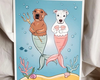 Pit Bull Mermaids - 8x10 Eco-friendly Print on Linen Paper