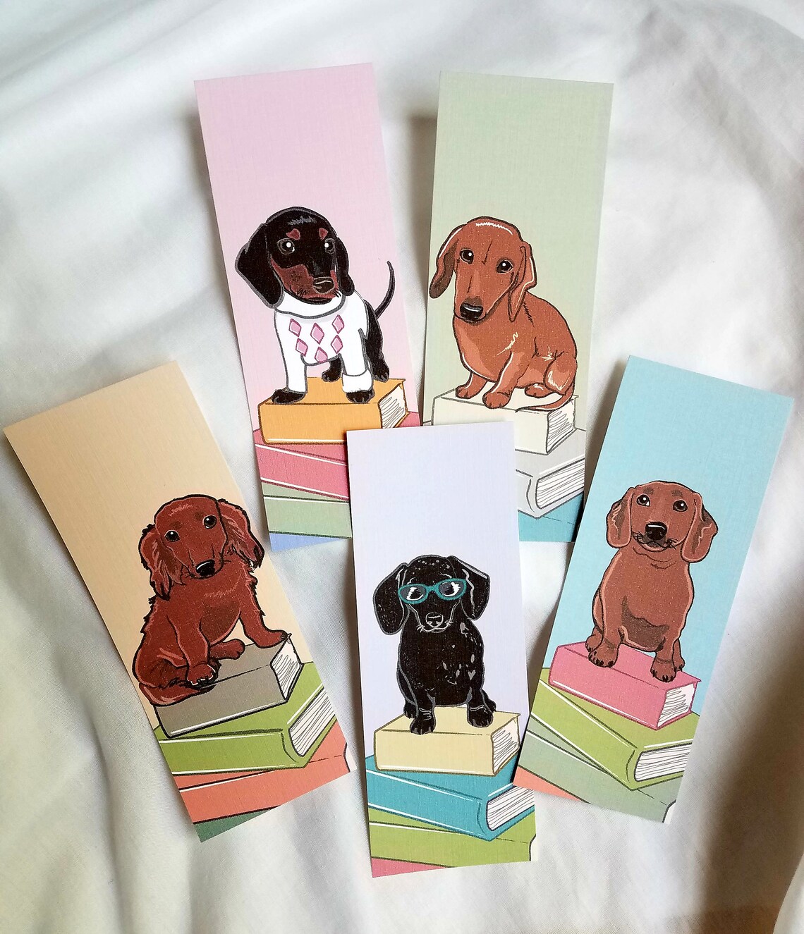 Dachshunds on Books Bookmarks Eco-friendly Set of 5 | Etsy