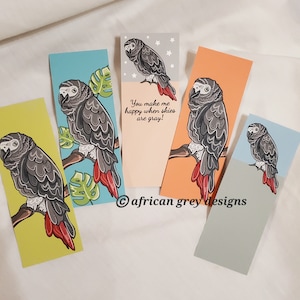 African Grey Parrot Bookmarks - Eco-friendly Set of 5 Printed on Recycled Linen Paper