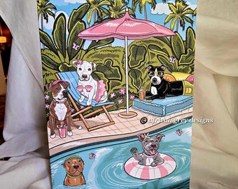 Poolside Pit Bulls Greeting Card