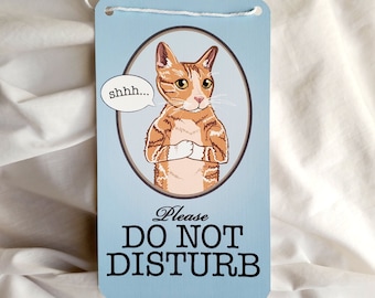Orange Tabby Cat Do Not Disturb Sign - Printed on Recycled Linen Paper