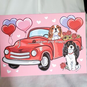 Red Truck Cavalier King Charles Spaniels - Greeting Card