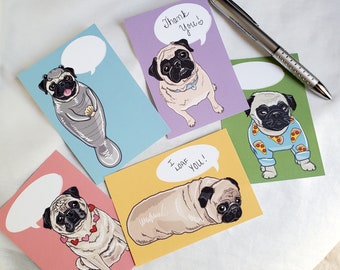 Convo Pug Valentines - Fawn Pugs - Eco-friendly Set of 5