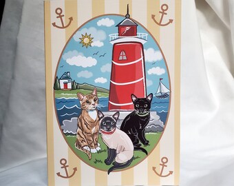 Lighthouse Cats Greeting Card