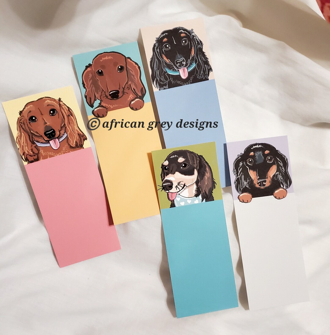 Longhaired Dachshund Bookmarks - Eco-friendly Set of 5 Printed on ...