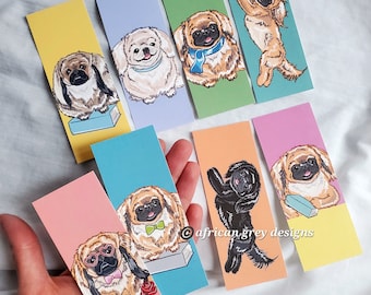 Mini Pekingese Bookmarks - Eco-friendly Set of 8 - Printed on Recycled Linen Paper