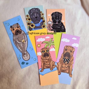 Shar Pei Bookmarks - Eco-friendly Set of 5 on Recycled Linen Paper