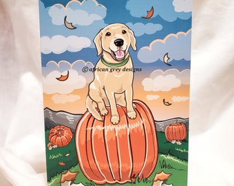 Yellow Labrador Retriever Pumpkin Patch Greeting Card